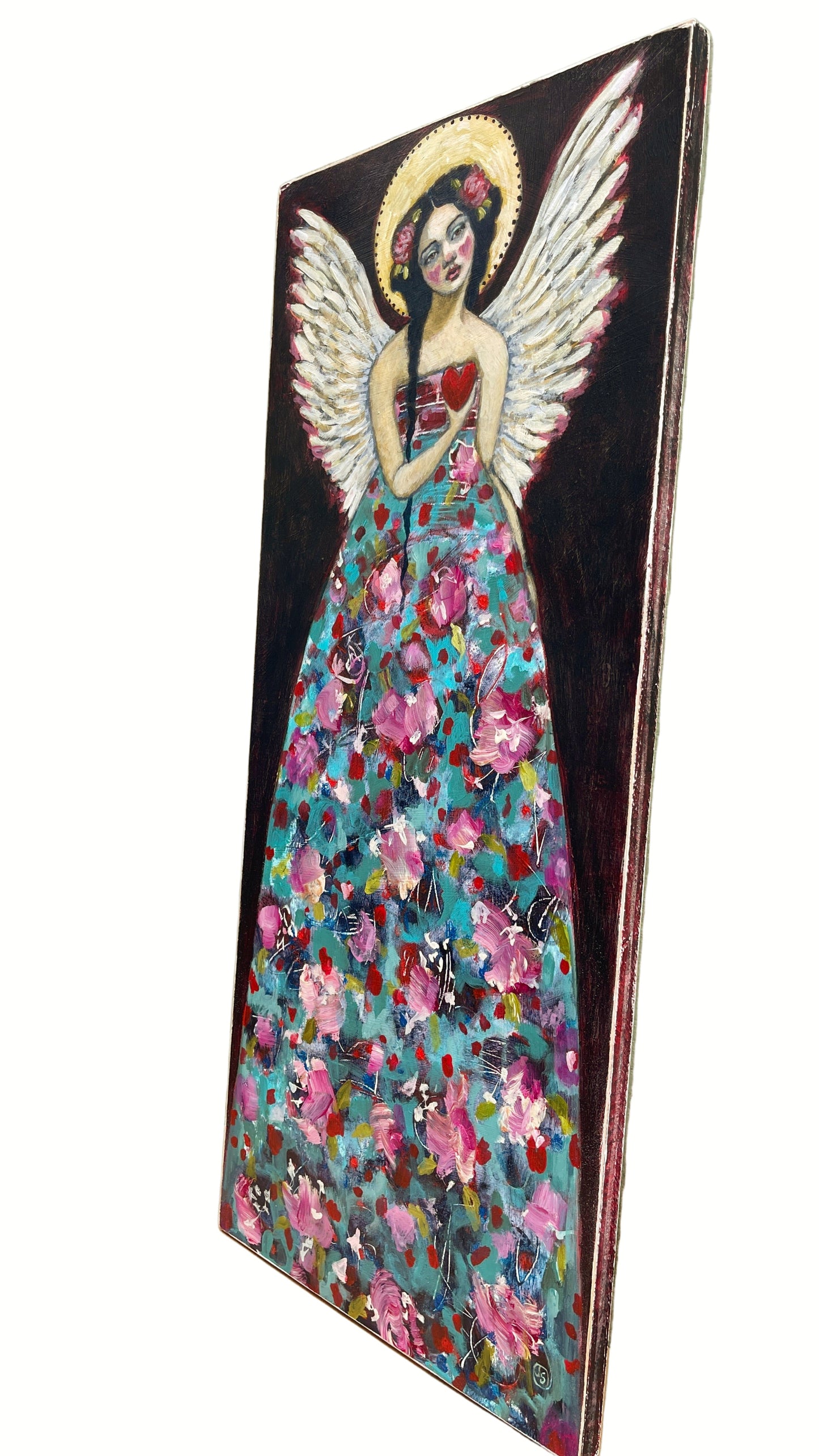 Tall Folk Art Angel Painting On Wood