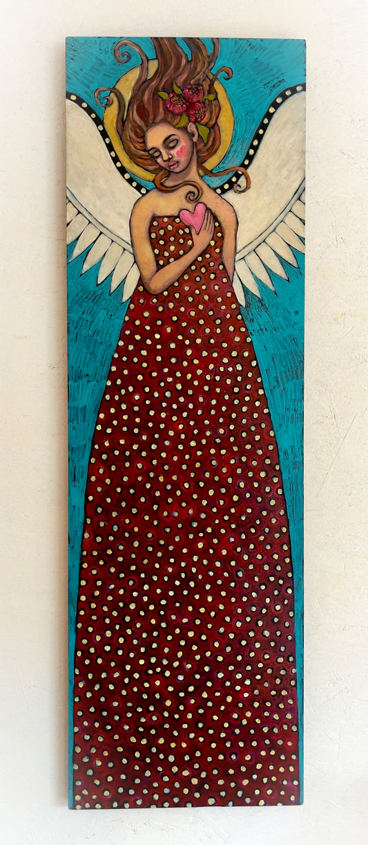 Tall Folk Art Angel Painting On Wood