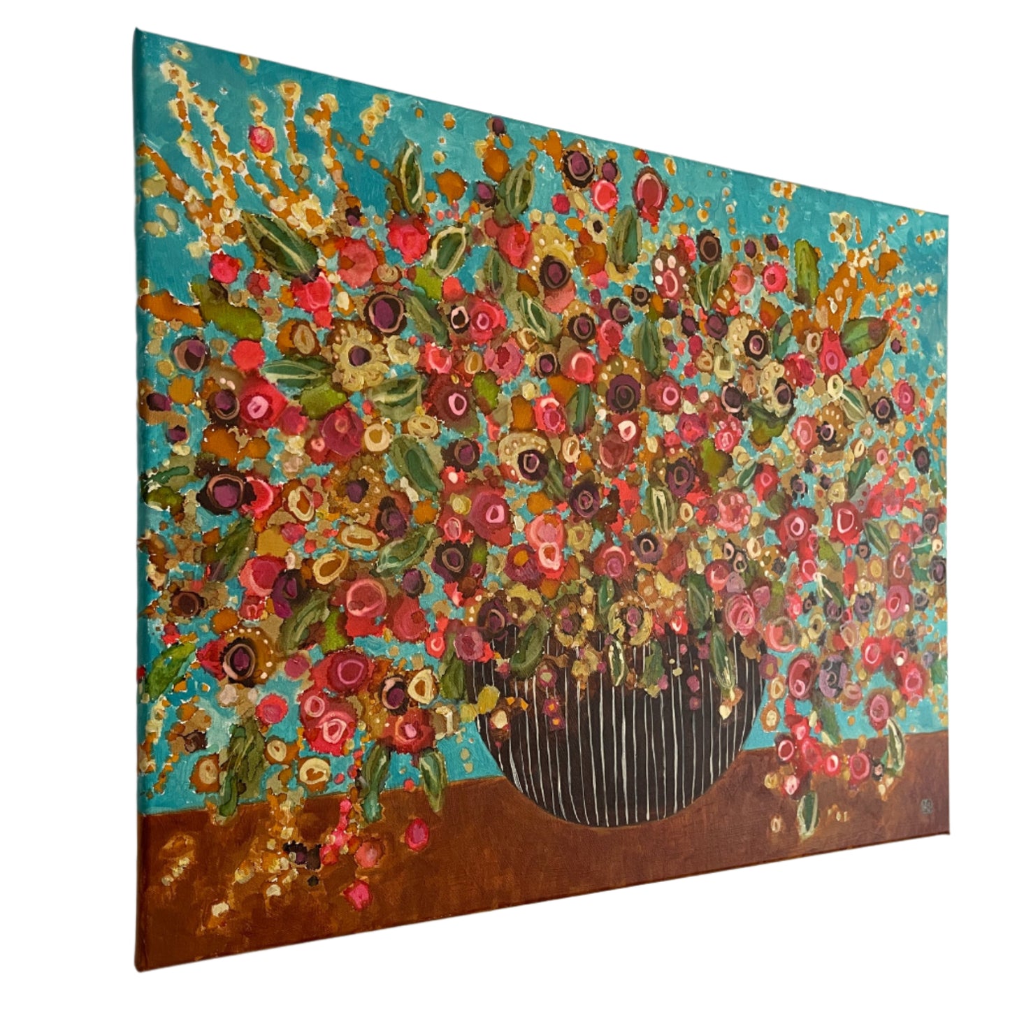 Teal and Rust Floral Painting