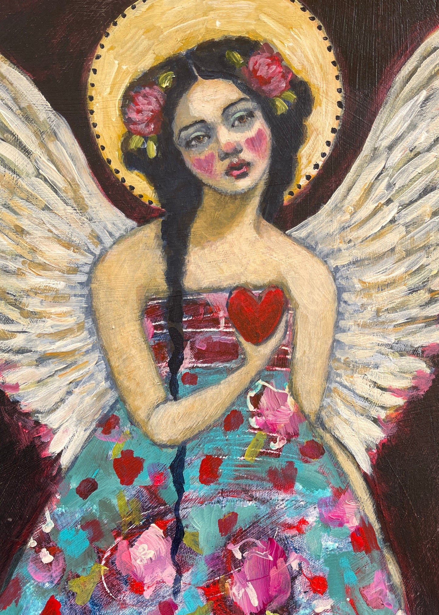 Tall Folk Art Angel Painting On Wood