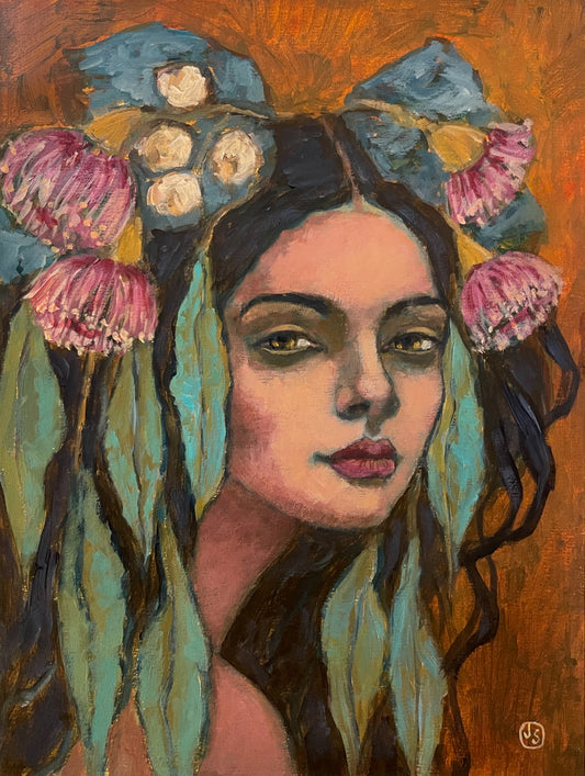 Woman with Teal Leaves