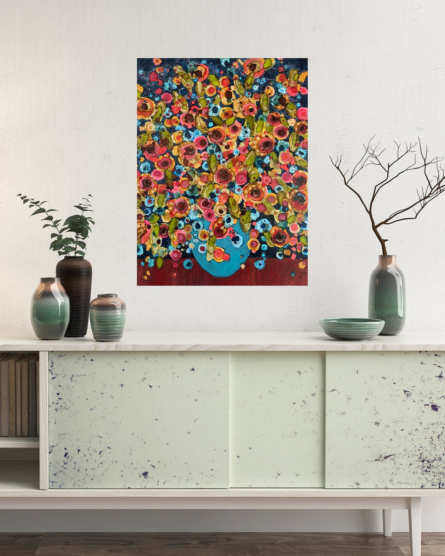 Colorful Abstract Floral Mixed Media Painting